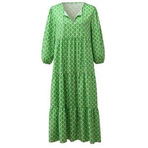 Boho Floral Puff Sleeve Tiered Maxi Dress Casual Layered Dress